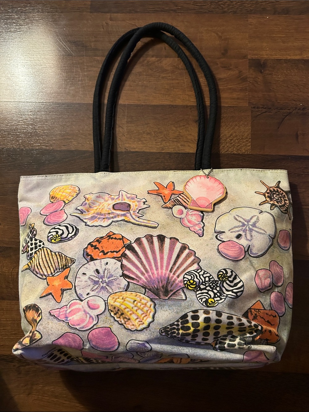 Seashell Print Tote Bag in Pink and Multicolor